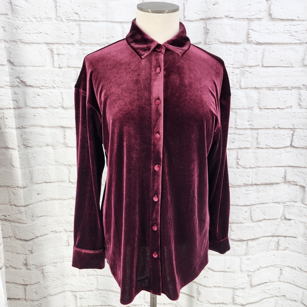 Whimsigoth Velvet Button Up Top Vamp Dark Fairy Romance Stretch CeCe Size Medium